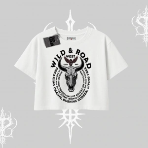 Oversize Crop Tshirt Wild & Road Western Skull Biker Street Culture