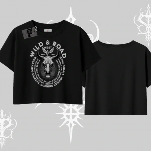 Oversize Crop Tshirt Wild & Road Western Skull Biker Street Culture