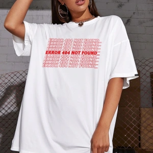 Oversize Error Baskılı Beyaz Tshirt NRAGE66