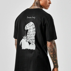 Oversize Françoise Hardy Baskılı Siyah Tshirt NRAGE200