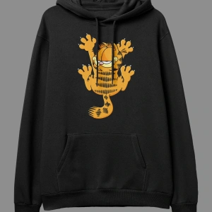 Oversize Garfield Tasarım Baskılı Kapüşonlu Sweatshirt Hoodie Beyaz