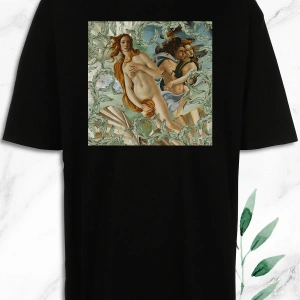 Oversize Mitoloji Güzellik Tanrıçası Venüs Baskılı Siyah Tişört