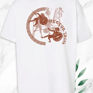 Oversize Mitoloji Truva Prensi Hektor Baskılı Beyaz Tişört