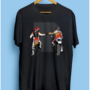 Oversize Motor Ve Motorcu Dostluk Temalı Baskılı Unisex Tişört