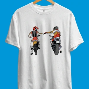 Oversize Motor Ve Motorcu Dostluk Temalı Baskılı Unisex Tişört