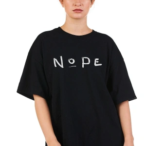 Oversize Nope Baskılı Siyah Tshirt NRAGE117
