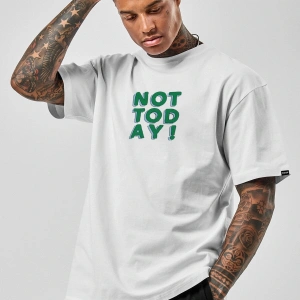 Oversize Not Today Baskılı Beyaz Tshirt NRAGE26