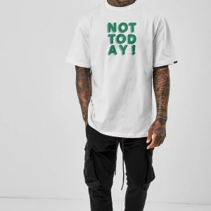 Oversize Not Today Baskılı Beyaz Tshirt NRAGE26