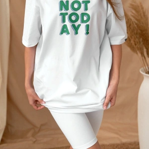 Oversize Not Today Baskılı Beyaz Tshirt NRAGE26