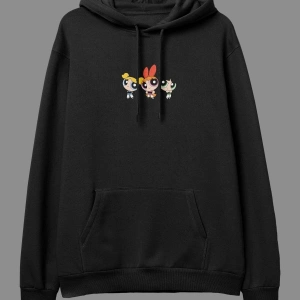 Oversize Powerpuff Girls Tasarım Baskılı Kapüşonlu Sweatshirt Hoodie Beyaz