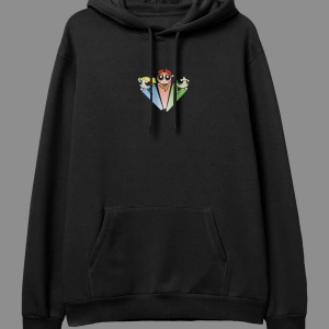 Oversize Powerpuff Girls Tasarım Baskılı Kapüşonlu Sweatshirt Hoodie Siyah