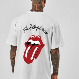Oversize Rolling Stones Baskılı Beyaz Tshirt NRAGE210