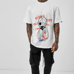 Oversize Savage Baskılı Beyaz Tshirt NRAGE198