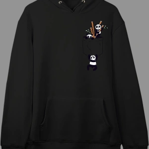 Oversize Sevimli Panda Cep Tasarımlı Baskılı Kapüşonlu Sweatshirt Hoodie Beyaz