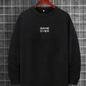 Oversıze Sıyah Ateş Su Baskılı 0 Yaka Kapşonsuz Pamuklu Sweatshirt Siyah