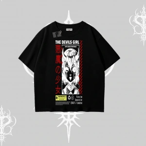 Oversize Tshirt Anime Devils Girl Japanese Style Baskılı