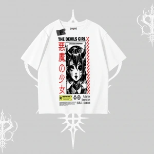 Oversize Tshirt Anime Devils Girl Japanese Style Baskılı