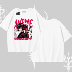 Oversize Tshirt Anime Girlfriend Kırmızı