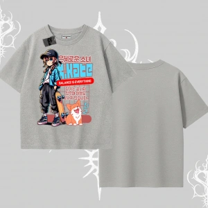 Oversize Tshirt Anime Hiker Girl Balance Is Everything Baskılı