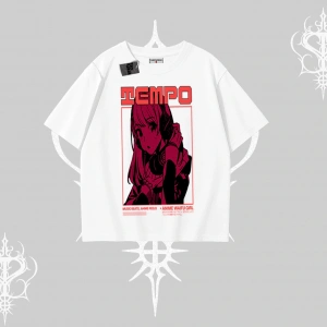 Oversize Tshirt Anime Waifu Kırmızı Grafik Desenli