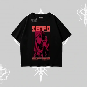 Oversize Tshirt Anime Waifu Kırmızı Grafik Desenli