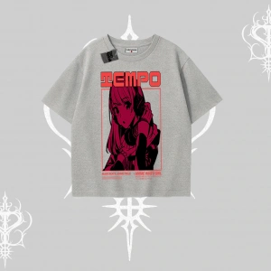 Oversize Tshirt Anime Waifu Kırmızı Grafik Desenli