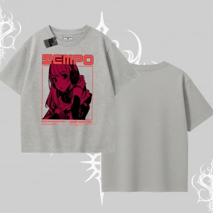 Oversize Tshirt Anime Waifu Kırmızı Grafik Desenli