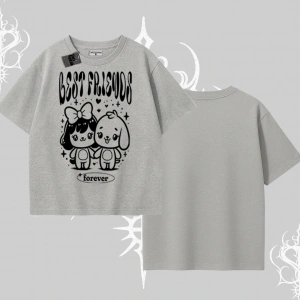 Oversize Tshirt Best Friends Forever Baskılı Sevimli Tasarım
