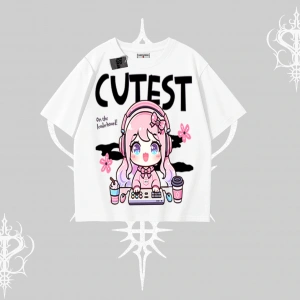 Oversize Tshirt Cute Anime Gamer Girl Baskılı