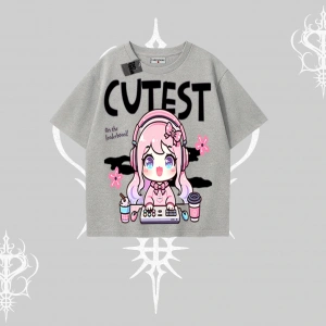 Oversize Tshirt Cute Anime Gamer Girl Baskılı