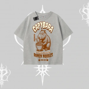 Oversize Tshirt Cute Capybara Enjoying Ramen Noodles Artwork