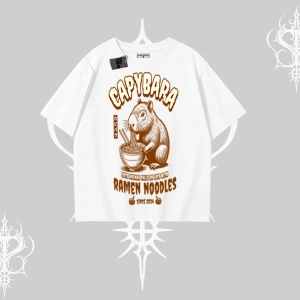 Oversize Tshirt Cute Capybara Enjoying Ramen Noodles Artwork