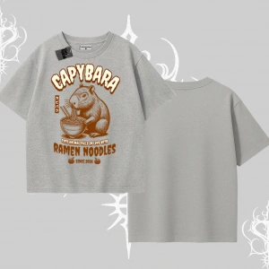 Oversize Tshirt Cute Capybara Enjoying Ramen Noodles Artwork