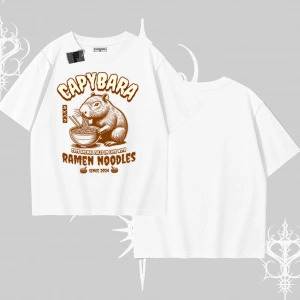 Oversize Tshirt Cute Capybara Enjoying Ramen Noodles Artwork