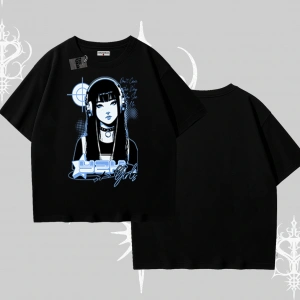 Oversize Tshirt Cyber Y2K Anime Girl Street Sound Aesthetic