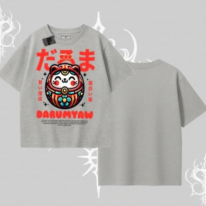 Oversize Tshirt Daruma Kedi Anime Baskılı