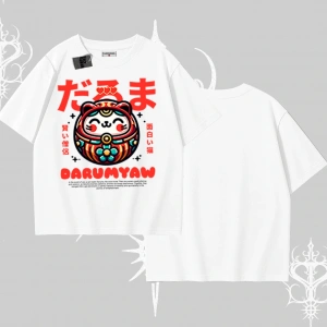 Oversize Tshirt Daruma Kedi Anime Baskılı