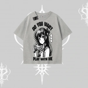 Oversize Tshirt Do You Want Play With Me Anime Kız Baskılı