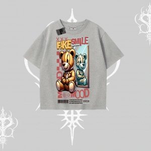 Oversize Tshirt Fake Smile Mood Ayıcık Grafik Baskılı