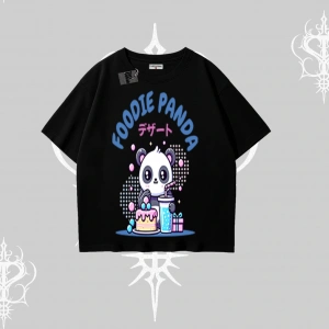 Oversize Tshirt Foodie Panda Tatlı ve Sevimli Panda Baskılı