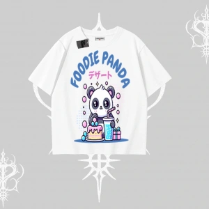 Oversize Tshirt Foodie Panda Tatlı ve Sevimli Panda Baskılı
