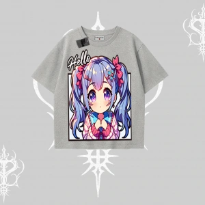Oversize Tshirt Hello Anime Kız Sevimli Karakter Baskılı