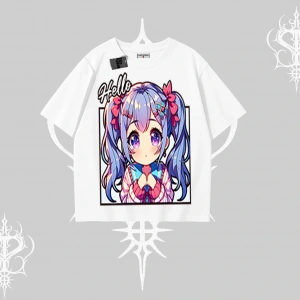 Oversize Tshirt Hello Anime Kız Sevimli Karakter Baskılı