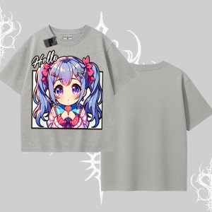 Oversize Tshirt Hello Anime Kız Sevimli Karakter Baskılı