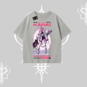 Oversize Tshirt Kawaii Cyberpunk Kız Japon Stil Baskı