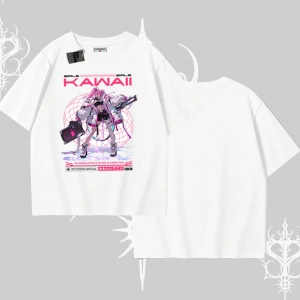 Oversize Tshirt Kawaii Cyberpunk Kız Japon Stil Baskı