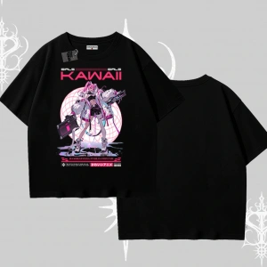Oversize Tshirt Kawaii Cyberpunk Kız Japon Stil Baskı