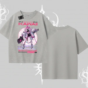 Oversize Tshirt Kawaii Cyberpunk Kız Japon Stil Baskı