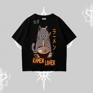 Oversize Tshirt Ramen Lover Kedi Anime Baskılı