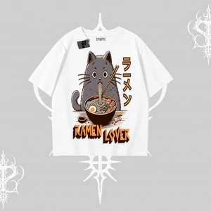 Oversize Tshirt Ramen Lover Kedi Anime Baskılı
